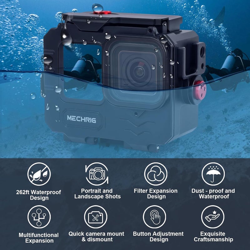 Mechrig Aluminum Waterproof Case for GoPro HERO13 Black HERO12 HERO11 HERO10 HERO9 Action Camera 80M Deep Waterproof Horizontal and Vertical Shooting Switch (Quick Release-63075) - Image 2